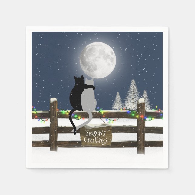 Weihnachtskatzen auf dem Zaun mit dem Mond Serviette (Vorderseite)