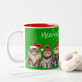 Weihnachtskatzen auf grünem Glitzer Zweifarbige Tasse