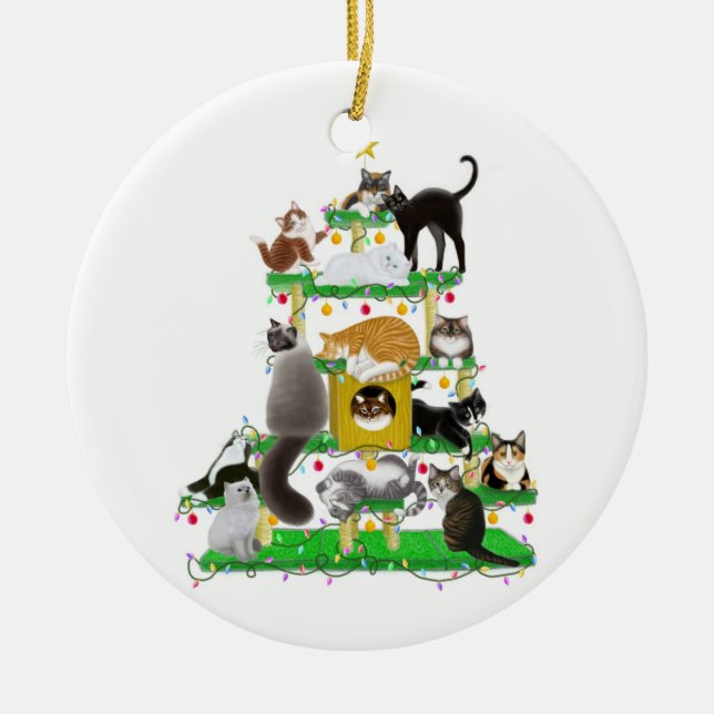 Weihnachtskatzen-Baum-Verzierung Keramikornament (Vorne)