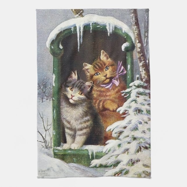 Weihnachtskatzen Feiertag Geschirrtuch (Vertikal)