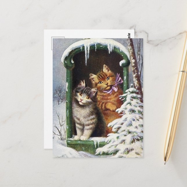 Weihnachtskatzen Feiertag Postkarte (Vorderseite/Rückseite Beispiel)