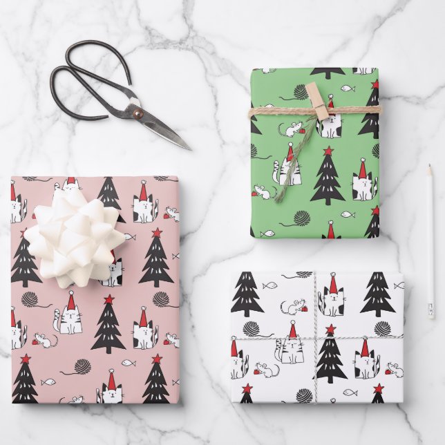 Weihnachtskatzen Funny Pattern Geschenkpapier Set (Vorderseite)