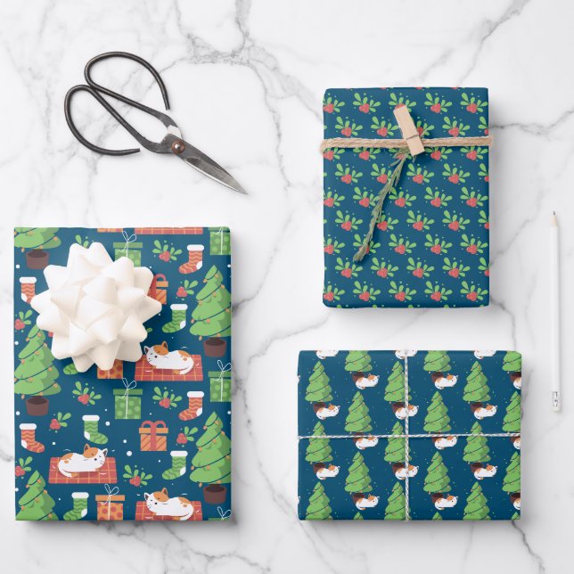 Weihnachtskatzen Geschenkpapier Set (Vorderseite)