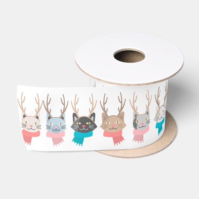 Weihnachtskatzen im Antlermuster Satinband (Spule)