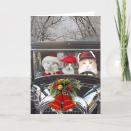 Weihnachtskatzen im Auto Feiertagskarte