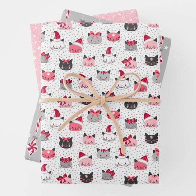 Weihnachtskatzen im Set von drei Hats Geschenkpapier Set (Beispiel)