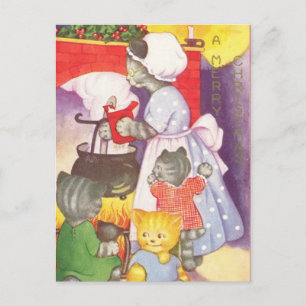 Weihnachtskatzen im Vintage-Stil Postkarte