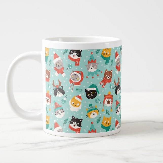 Weihnachtskatzen im Weihnachtssüßmuster Jumbo-Tasse (Links)
