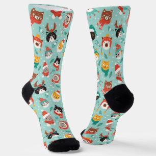 Weihnachtskatzen im Weihnachtssüßmuster Socken