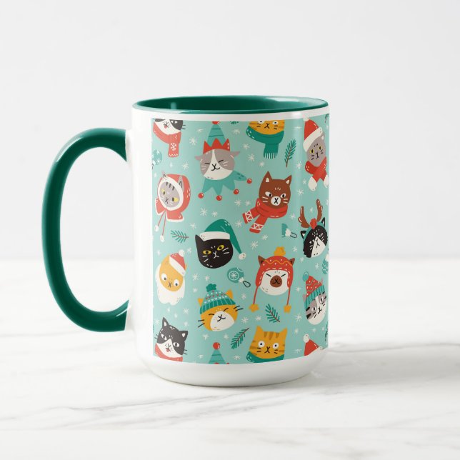 Weihnachtskatzen im Weihnachtssüßmuster Tasse (Links)