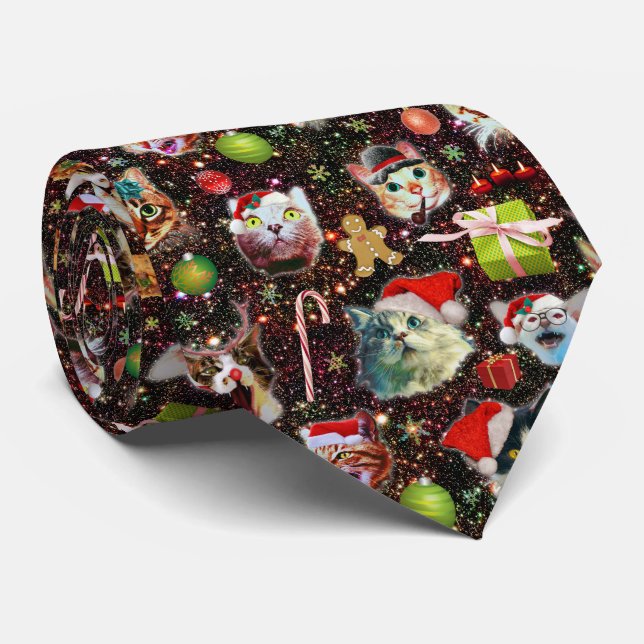 Weihnachtskatzen im Weltraum Galaxy Sterne Sonntag Krawatte (Gerollt)