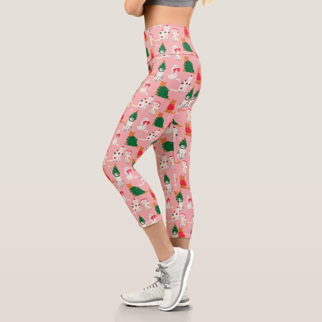 Weihnachtskatzen in festem Muster Capri Leggings (Links)