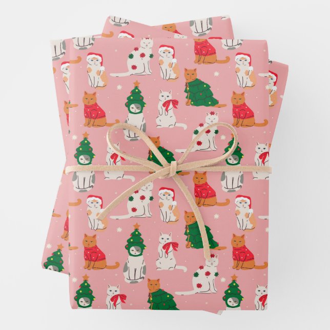 Weihnachtskatzen in festem Muster Geschenkpapier Set (Beispiel)
