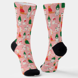 Weihnachtskatzen in festem Muster Socken