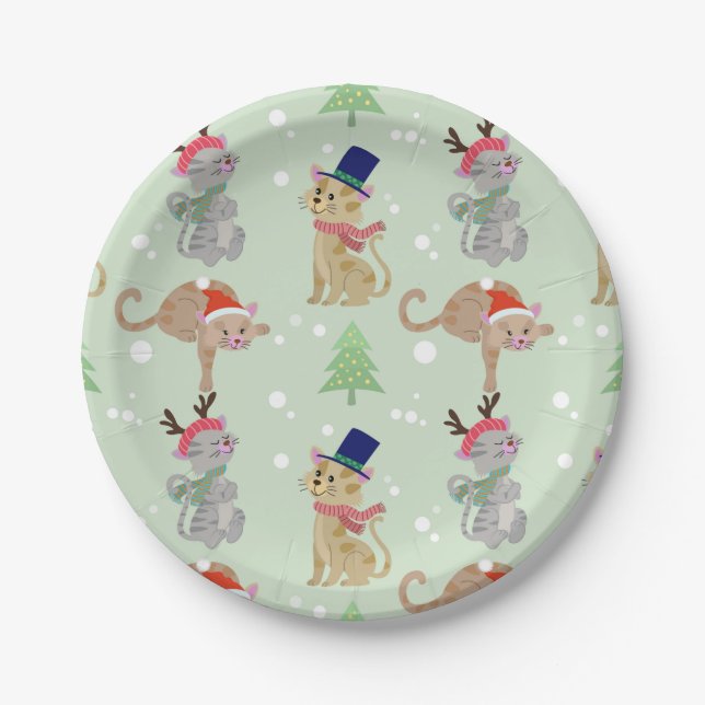 Weihnachtskatzen in Hats Design Pappteller (Vorderseite)