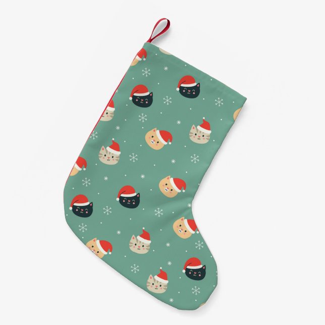 Weihnachtskatzen in Weihnachtsmannmützen Muster Kleiner Weihnachtsstrumpf (Vorderansicht (hängend))