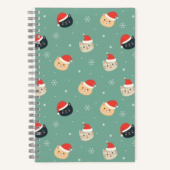 Weihnachtskatzen in Weihnachtsmannmützen Notizbuch (Vorderseite)