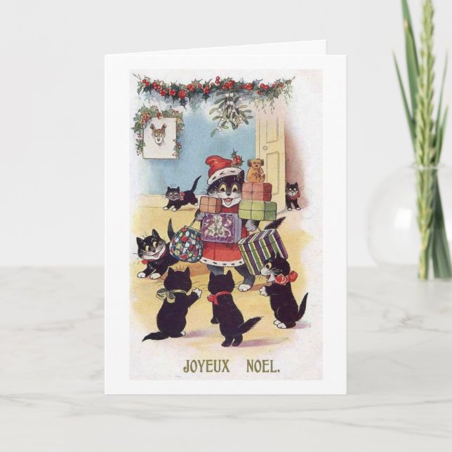 Weihnachtskatzen - Joyeux-Weihnachten, Feiertagskarte (Vorderseite)