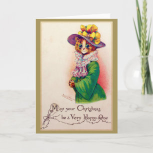 Weihnachtskatzen-Lady, Louis Wain Karte