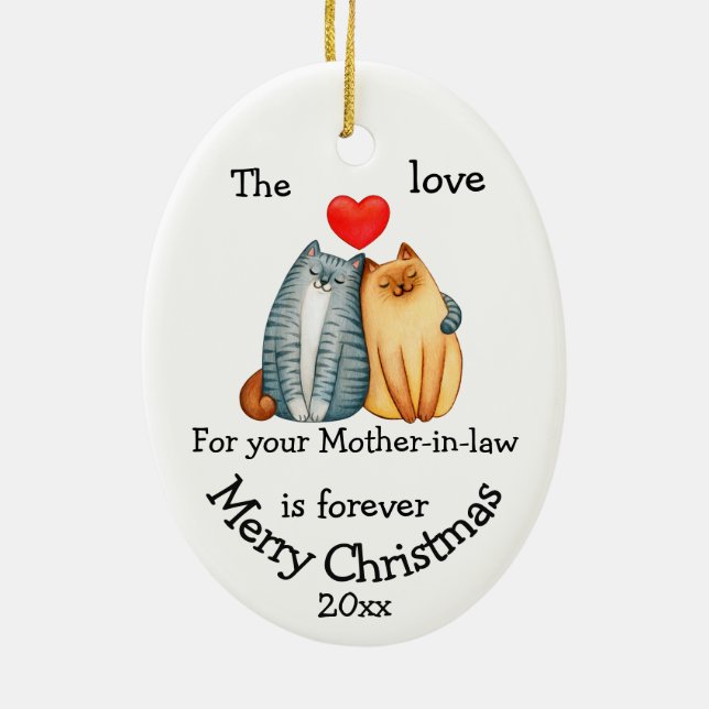 Weihnachtskatzen-Liebe Schwiegermutter-Zitat Keramik Ornament (Hinten)