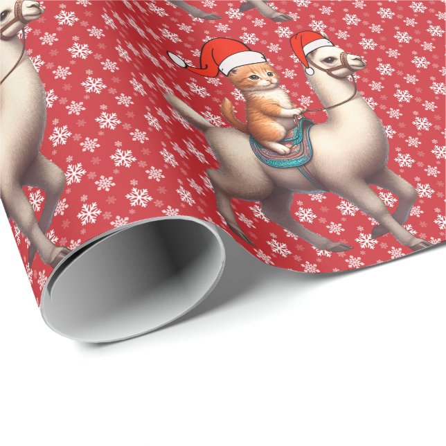 Weihnachtskatzen - Llama, Xmas Llama und Kitten Geschenkpapier (Rolleneckpunkt)