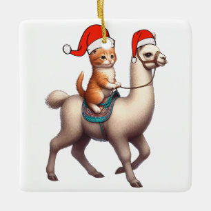 Weihnachtskatzen - Llama, Xmas Llama und Kitten Keramikornament