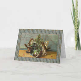 Weihnachtskatzen mit drei Vintagen viktorianischen Feiertagskarte