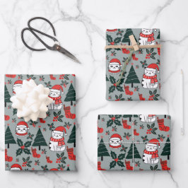 Weihnachtskatzen mit heiliger Pflanze Geschenkpapier Set