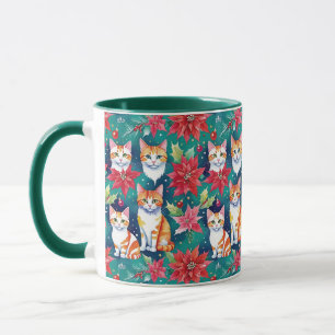 Weihnachtskatzen mit Poinsettias Tasse