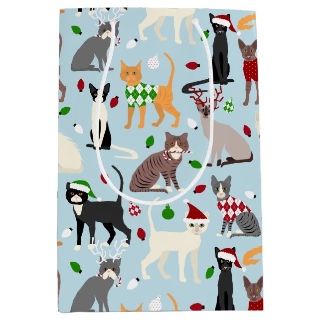 Weihnachtskatzen Mittlere Geschenktasche Mittlere Geschenktüte (Vorderseite)