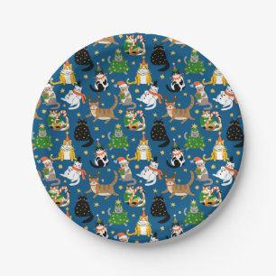 Weihnachtskatzen Muster Pappteller