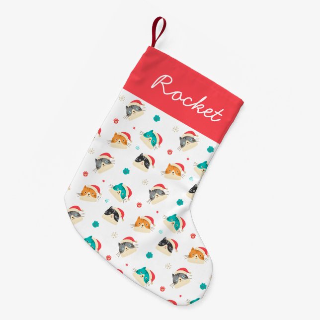 Weihnachtskatzen Muster Personalisiert Kleiner Weihnachtsstrumpf (Vorderansicht (hängend))