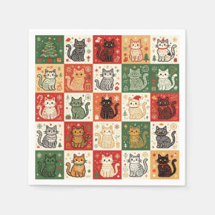 Weihnachtskatzen-Patchwork-Stoff Serviette