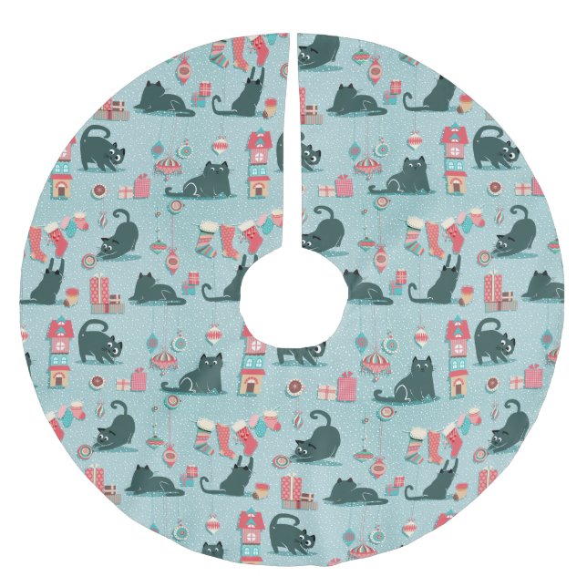 Weihnachtskatzen Polyester Weihnachtsbaumdecke (Vorderseite)