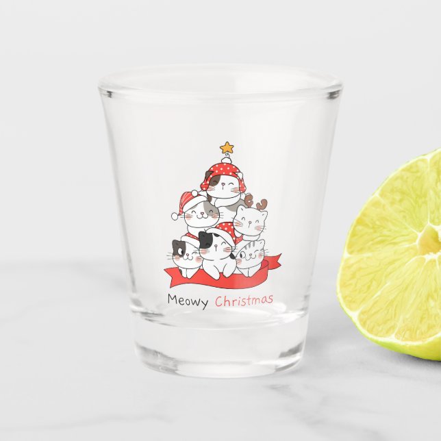 Weihnachtskatzen Shotglas Schnapsglas (Vorderseite)