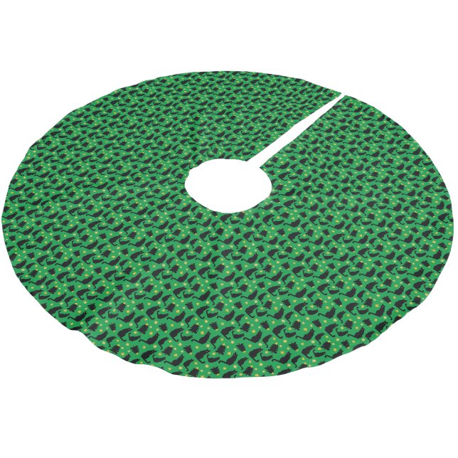 Weihnachtskatzen Sterne und Bäume Polyester Weihnachtsbaumdecke (Schrägansicht)