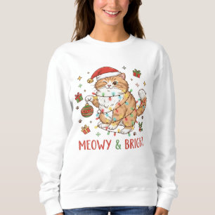 Weihnachtskatzen-Sweatshirt mit Santa-Hut und Lich Sweatshirt