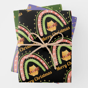 Weihnachtskatzen und Rainbow-Papierblätter Geschenkpapier Set