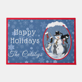 Weihnachtskatzen und Snowman Custom Fußmatte
