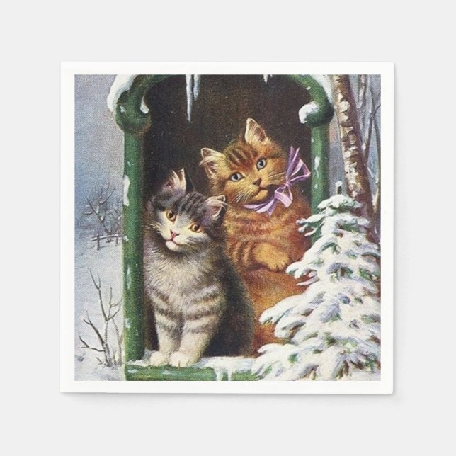 Weihnachtskatzen Weihnachtsfeier Serviette (Vorderseite)