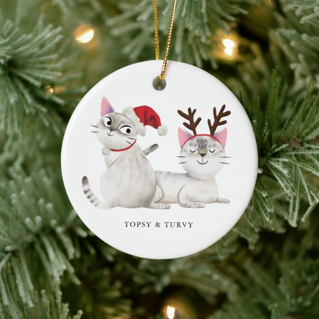 Weihnachtskatzen Weihnachtsmänner Keramik Ornament (Baum)
