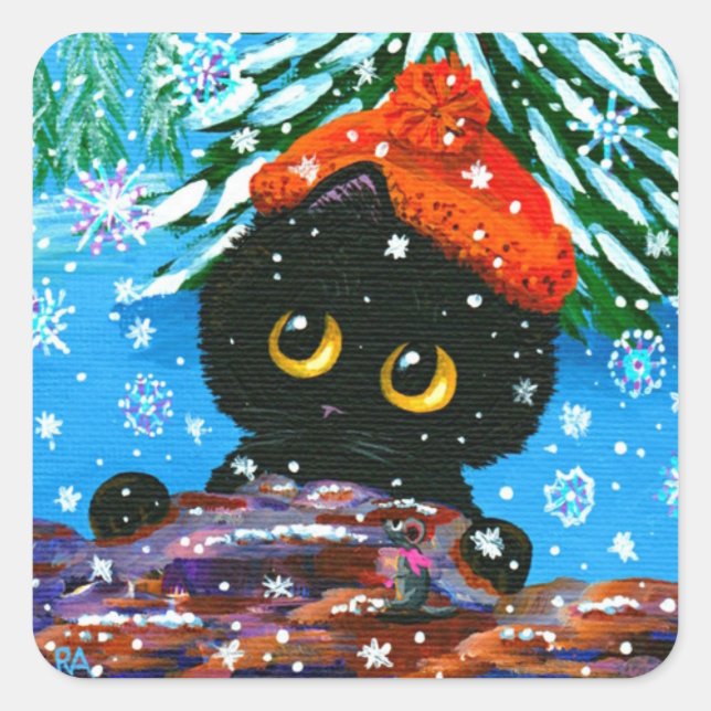Weihnachtskatzenaufkleber Creationarts Quadratischer Aufkleber (Vorderseite)