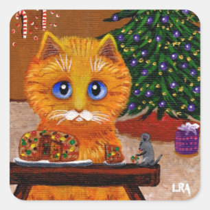 Weihnachtskatzenaufkleber Creationarts Quadratischer Aufkleber