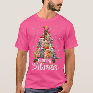Weihnachtskatzenbaum mit Weihnachtsmannmütze Merry T-Shirt