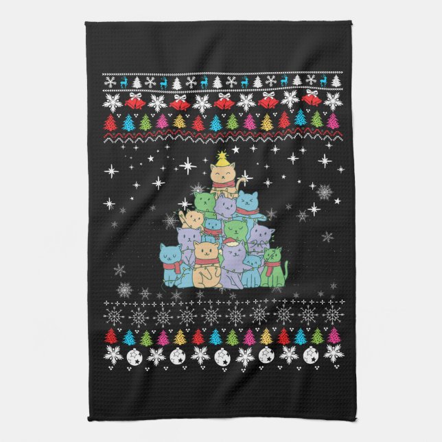 Weihnachtskatzenbaum Ugly Weihnachten Geschirrtuch (Vertikal)