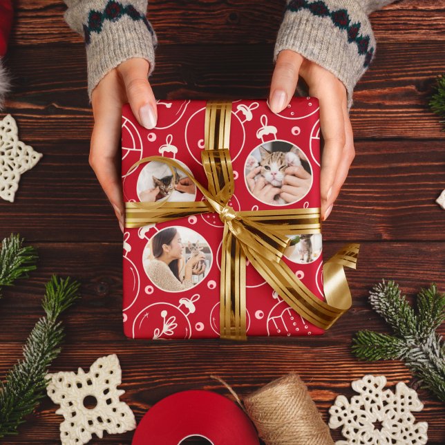 Weihnachtskatzendekoration Custom Foto Monogram Geschenkpapier (Von Creator hochgeladen)