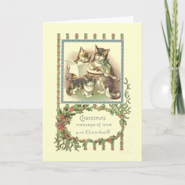 Weihnachtskatzenfamilie Grußkarte Feiertagskarte (Vorderseite)