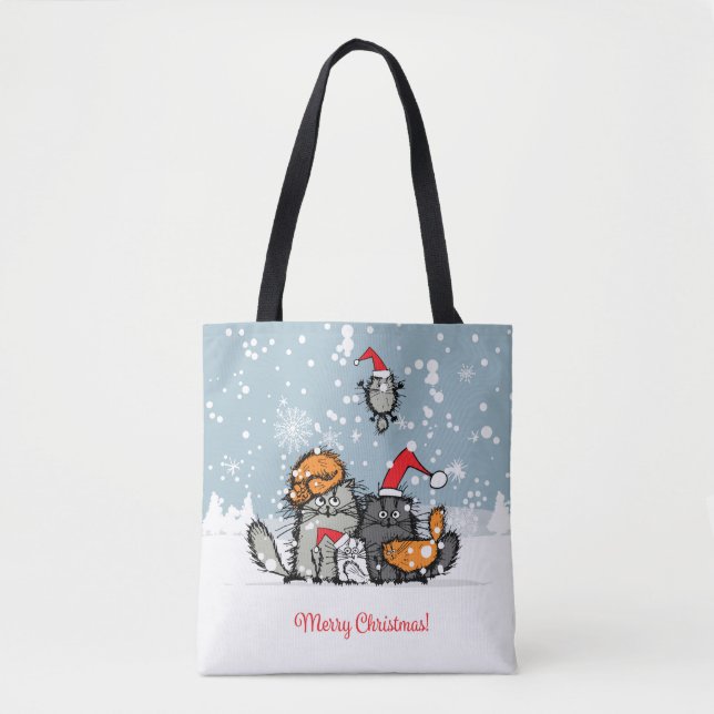 Weihnachtskatzenfamilie Tasche (Vorderseite)