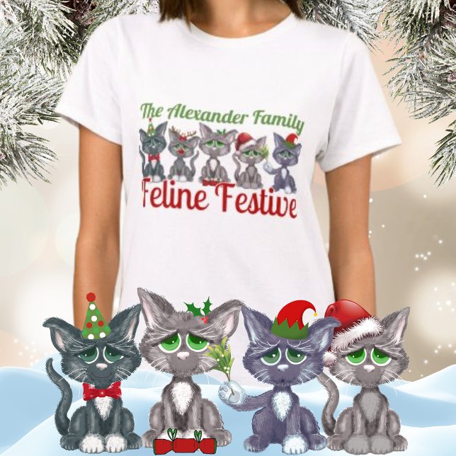 Weihnachtskatzenfest T-Shirt (This cute 'feline festive' family design will make you all smile this Christmas!)