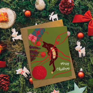 Weihnachtskatzengewirr – Festliche Katzen-Spielzei Postkarte